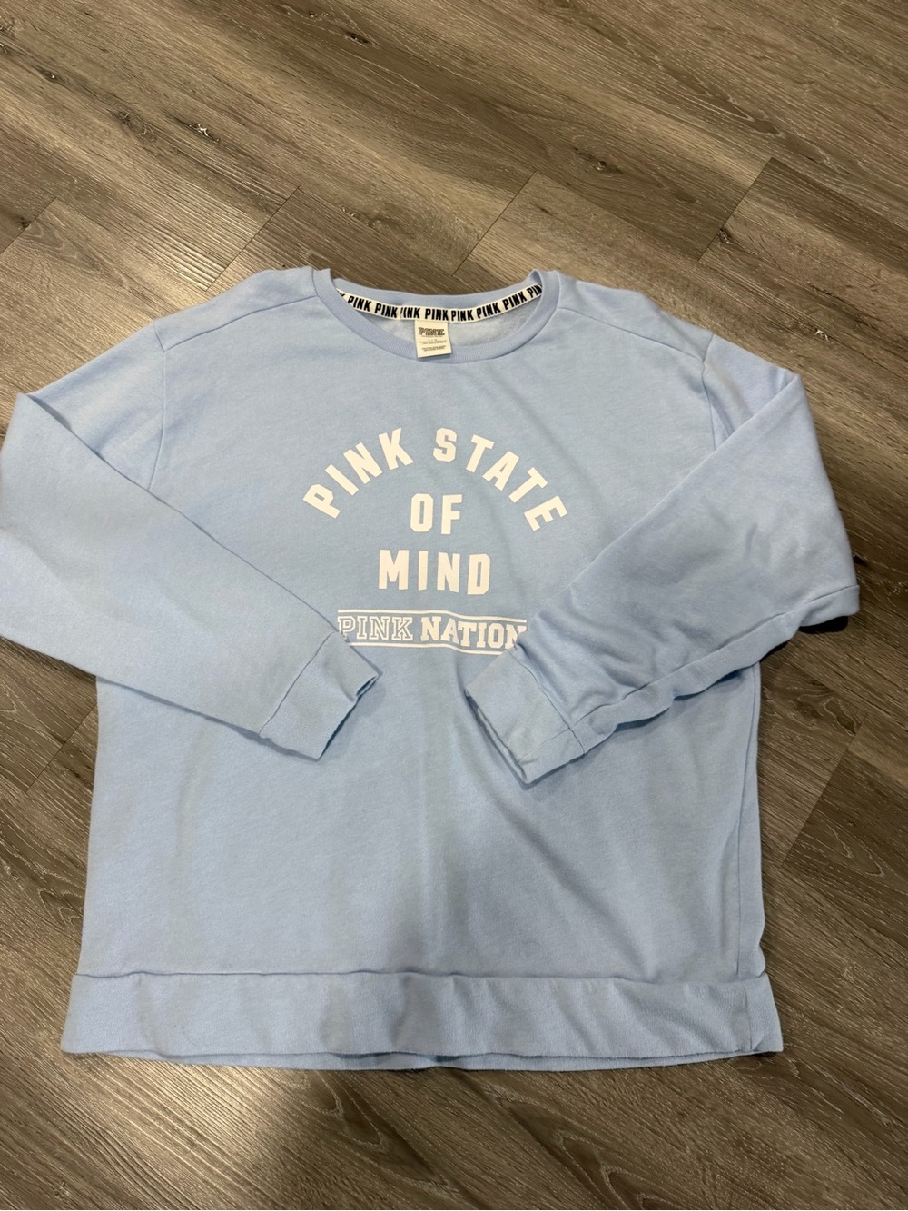 PINK Victoria's Secret Light Blue Crewneck Sweatshirt with White Graphic
